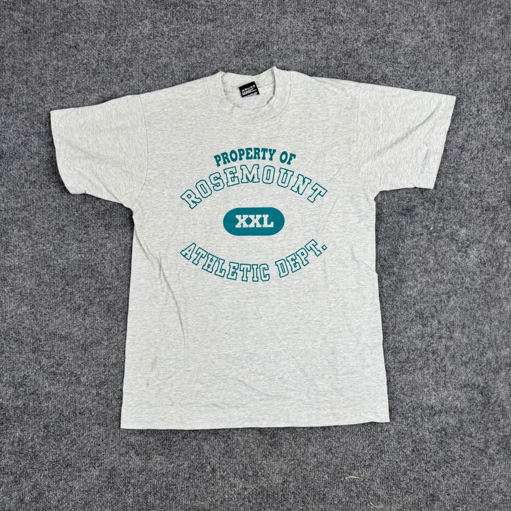Fruit of the Loom T-shirt Mens Size M Gray Rosemount Athletic Dept USA Vintage